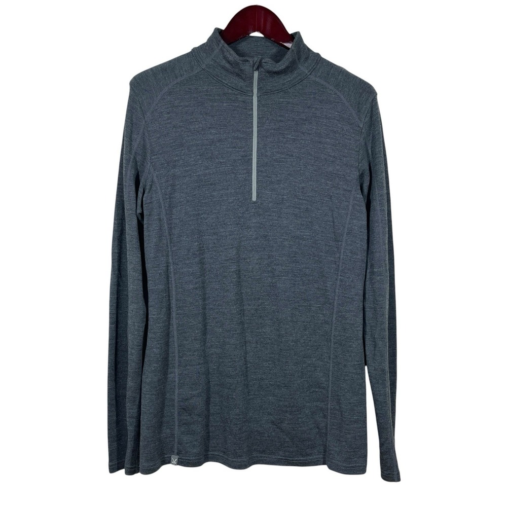 Ibex Woolies 2 100% Merino Wool 1/4 Zip Top Mens L Gray Long Sleeve Baselayer